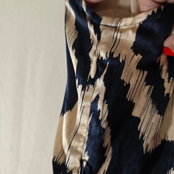 Spartina 449 Silk Maxi Dress Ikat Print Sleeveless V-Neck Beige Navy XXL - Picture 11 of 12